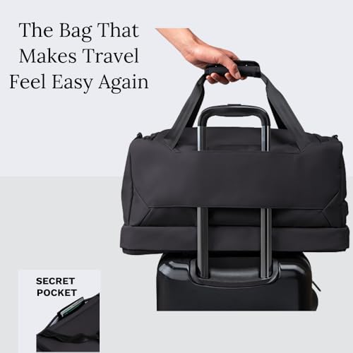Knack Expandable Travel Duffel Midnight Black | 35L Duffel with hidden, separate 13L compartment easily organizes 4-5 days of travel gear. - color: Midnight Black, style: Travel Duffel