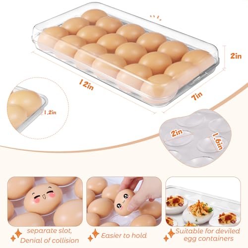 Egg holder for fridge - deviled egg containers with lid, Clear Stackable Plastic Egg Holder, Space-Saving 18 Egg refrigerator Organizer (Clear, Pack of 01)