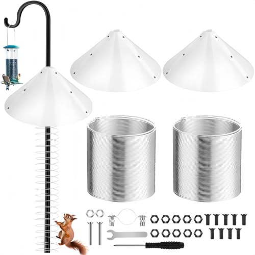 2 Set 19 Inch Squirrel Baffle and Squirrel Barrier Spring Device Metal Coil for Bird Feeder Pole, Outside Pole Mount Stopper & Bird House Guard for Outdoor Shepherd Hooks (White) - color: White