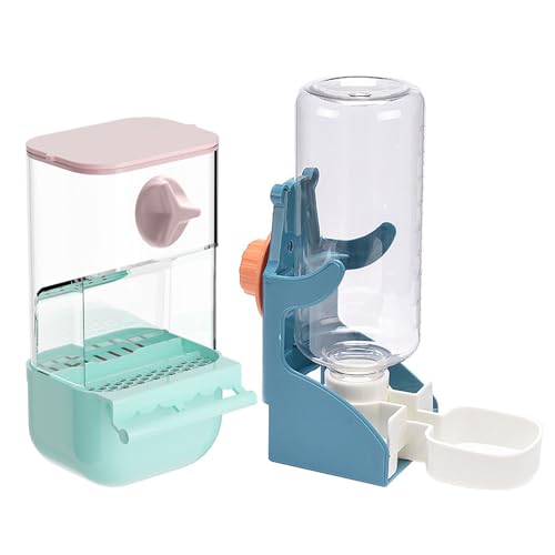 No Mess Bird Feeder Water Dispenser Set Automatic Transparent Parrot Feeder | Acrylic Parrot Food Container Drinker Cage Accessories for Small Birds Canary Parakeet Finch (Blue+Blue, 1) - color: Blue+Blue