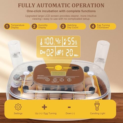 Series III - 24 Egg Incubator for Hobbyists, Full-Stage Adaptive Humidity (Dual-Bottle) & Temp Control, Custom-Interval Auto Turn & Auto Stop, Preset Incubation Days, Adjustable Egg Spacing - size: 24-Egg Brown