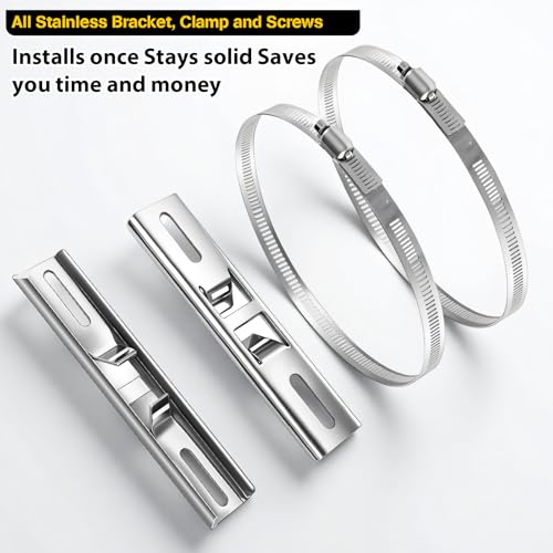 Pole Mounting Kits, Stainless Steel 7.9 x 1.9 Inch Pole Mount Bracket Sign with Adjustable 2-8 Inch Clamps for Solar Light, Outdoor Waterproof Junction Box, Electrical Boxes