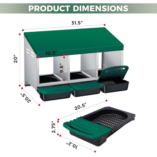 Garvee 3-Hole Rollaway Chicken Nesting Box for Hens –Chicken Nest Box with Removable Trays, Easy Egg Collection & Cleaning, Wall Mount or Freestanding, Sturdy Chicken Laying Boxes, Green - color: Green-3 Hole