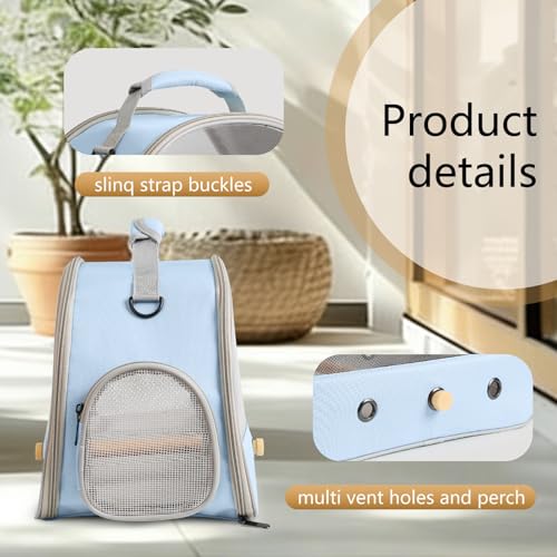 Bird Carrier, Portable Small Bird Parrot Parakeet Carrier with Standing Perch and Soft Mat, Side Access Window Collapsible - color: Blue