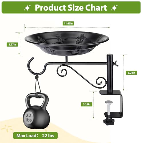 Balcony Bird Feeder, Bird Bath with Plant Hook for Outdoors, Black | Deck Mounted, Heavy Duty, Garden Hanger for Hanging Planters, Lanterns, Wind Chimes, Easy to Install, Gifts for Women Men - style: 1 Tray with Hook