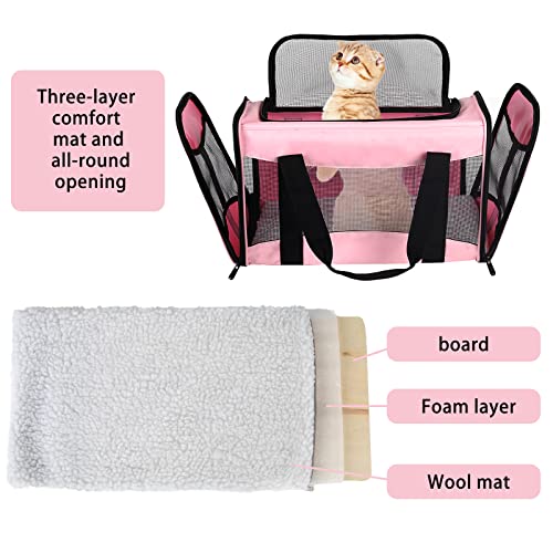 Cat Carrying Case - Pet Carrier Airline Approved, Protable and Breathable Pet Travel Carrier Removable Fleece Pad, Collapsible Cat Carrier Dog Carrier for Medium Cats Small Cats Dogs (Small, Pink) - color: pink, size: 15.0"L x 10.0"W x 10.0"H