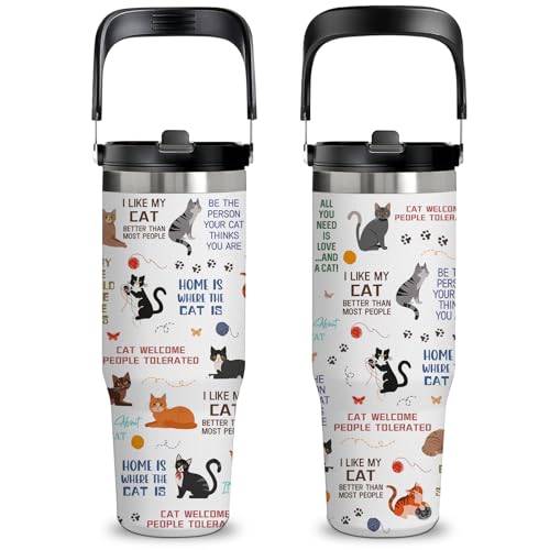 Gift for Cat Lovers - 30oz Double-Wall Insulated Tumbler with Top Handle and Flip Straw, Gift for Cat Mom, Women, Birthday & Christmas, Great for Office, Car, Travel Use - color: Cat1