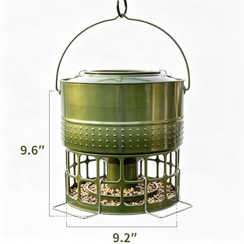 Solution4Patio 8-10LB Bird Feeder, Metal Wild Birdfeeder with 32 Access Holes & 2 Perches, Locking Top Helps Reduce Squirrel Stealing, Rust-Proof Hanging Design for Cardinals & Finches - color: Glazed Green