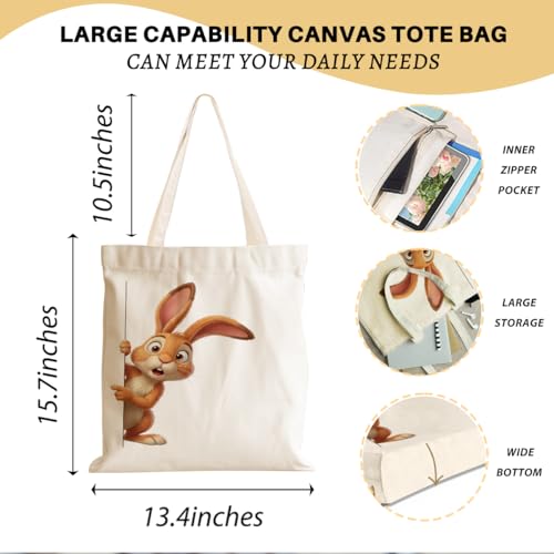 Cartoon Canvas Tote Bag, Gifts for Women Men Birthday Christmas Reusable Tote Shoulder Bag for Grocery Shopping 01 - color: Rabbit 478