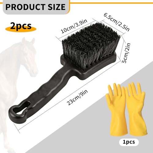 2Pcs Horse Bucket Brush Trough Scrub Water Trough Scrubber with Gloves Durable Plastic Utility Brush Heavy-Duty Non-Slip Handle Cleaning Scrub for Livestock Farm