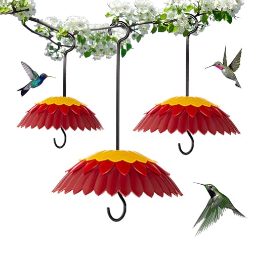 3 Pcs Hummingbird Feeder Umbrellas Rain Cover with Ant Guard, Red | 8" Weather Dome Shade for Hanging Small Bird Feeders Outdoors, Keep Nectar Fresh, 3 Adjustable Metal Hooks - color: Dark Red x3