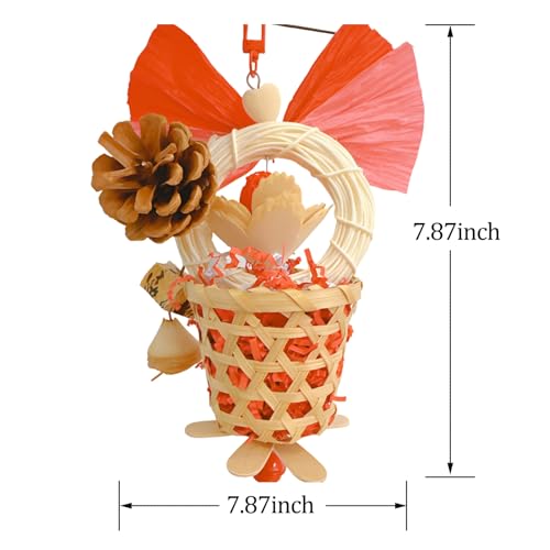 Bird Toys Foraging Shredder Hanging Toys Rope Perch with Bell Parakeet Toy Parrot Swing Climbing Standing Toys Bird Cage Accessories for Conure Cockatiel Budgies Lovebird, Red - color: Red