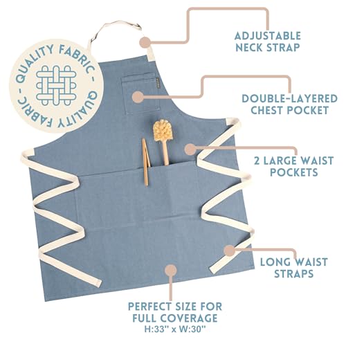 Chef Aprons for Women with Pockets, Adjustable Bib Aprons for Cooking - color: Blue