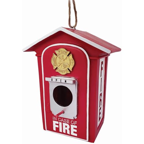 Spoontiques - Birdhouse - Garden Décor - Decorative Bird House for Yard and Garden Decoration - Hanging Novelty for Outdoor Patio - Fire Box Birdhouse, Red