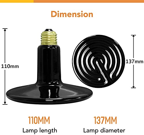 Simple Deluxe 250W Reptile Ceramic Heat Lamp Bulb Warm Emitter Brooder Coop Heater for Amphibian Pet & Incubating Chicken No Light Emitting, Snake/Lizard/Spider, 2-Pack - size: 250 Watts, style: D-137mm-2 Pcs