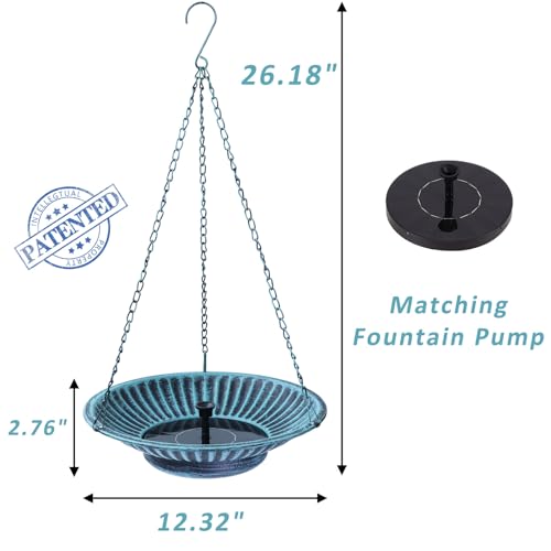 12" Hanging Solar Bird Bath, Metal Solar Bird Bath Fountain (Blue) | Hanging Bird Bath with Solar Fountain, Bird Bath Bubbler or Outdoors Garden, Patio & Yard. - color: B-blue and Black