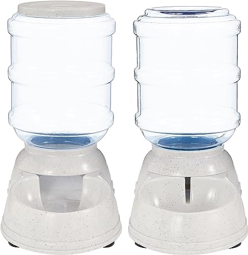 Amazon Basics Automatic Pet Water Dispenser and Gravity Food Feeder Set for Cat and Dog, Easy to Clean, 152fl.oz food feeder, 135.3fl.oz water dispenser, Small, Pack of 2 - size: Small, style: Waterer + Feeder