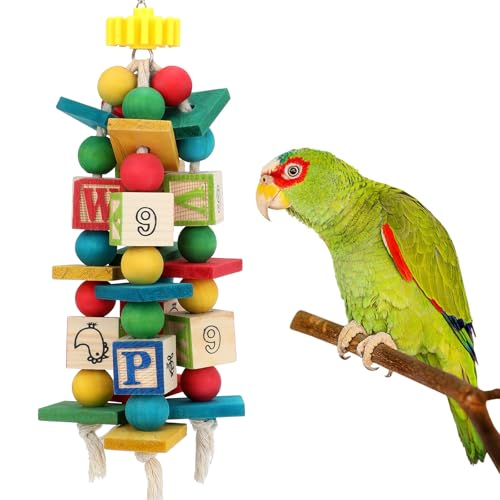 Rypet Hanging Parrot Toys, Wood Rope Chew Blocks for Cockatiels Amazon | Sturdy Wood for Chewing, Cotton Rope for Shredding, Easy to Hang in Cage, Perfect for Conures & Large Parrots - color: Colorful3