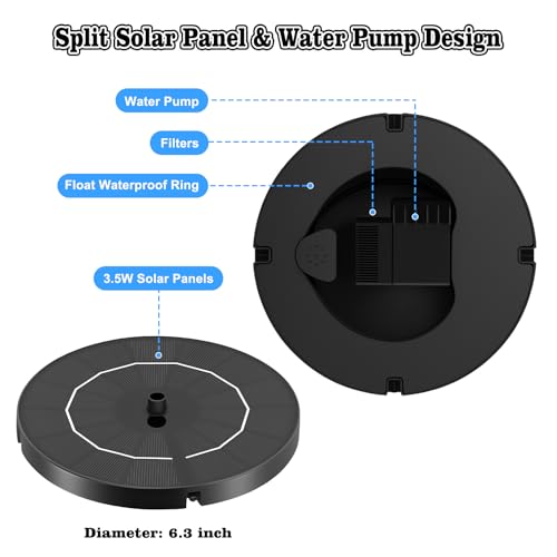 Solar Fountain, Upgraded Bird Bath for Outside Garden Patio Pond | 3.5W Solar Water Fountain Pump, 6 Nozzles 4 Fixed Stakes, No Battery Needed, Easy to Use - color: 3.5w Solar Fountain Pump