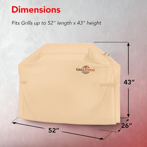 Heavy Duty BBQ Grill Cover for Outdoor Grill, 52 Inch Tan | Waterproof, Weather Resistant, UV & Fade Resistant, Heavy Duty Protection, Adjustable Straps, Outdoor Grill Cover, Secure Fit - color: Tan, size: 52''L x 26''W x 43''H
