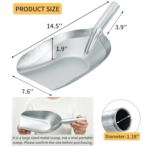 Cididu 2 Pack Large Metal Feed Scoop for Livestock, 33.8 Oz Grain Scoop for Horse, Cattle, Chicken, Heavy Duty Shovels with Hollow Handle for Grain, Fire Pit, Garden, Outdoor Firewood, Dry Goods