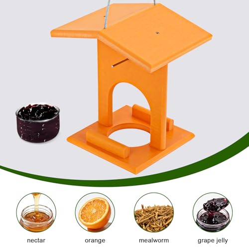Gbekery Oriole Feeders for Outdoors Hanging,All-in-One Recycled Plastic Oriole Feeder with A Removable Glass Cup Jelly or Jam, Fruit, Nectar or Seed for Orioles,Orange,2 Pack - size: 2 Pack