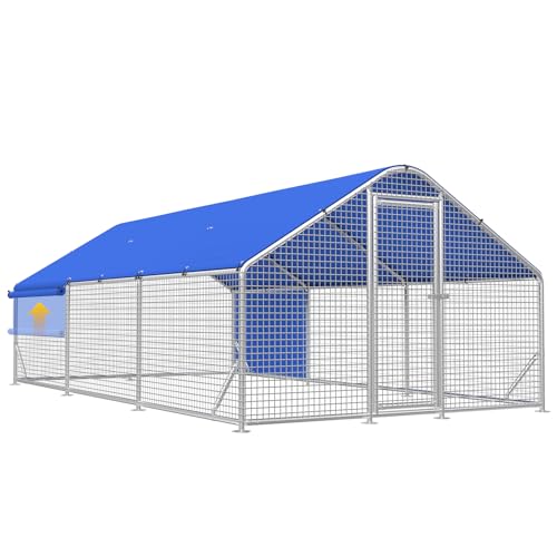 Large Metal Chicken Coop with Galvanized Hardware Cloth, Chicken Coop Run Pen for Yard with Waterproof Cover, Outdoor Large Walk-in Chicken Coops for 30 Chickens Duck Pen House Cage Run - size: 212.6"L x 106.3"W x 76.8"H