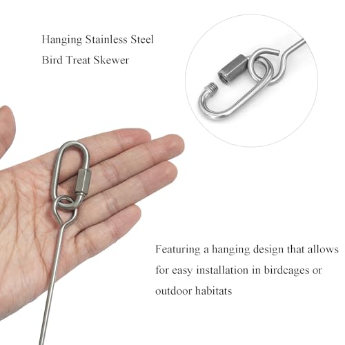 2pcs Hanging Bird Treat Skewer Parrot Fruit Feeder, 8.9 Inch Stainless Steel Bird Food Holder Parrot Fruit Food Skewer with Washer Nut Parakeet Treat Holder Feeder for Parrot Budgie Conure, LXLVOUEG - size: Screw-8.9inches-2P