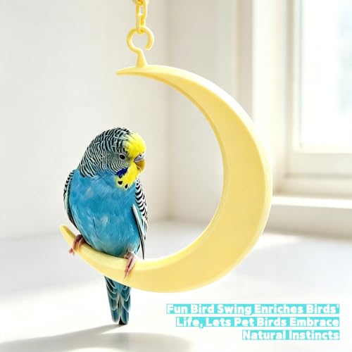 Hanging Moon Bird-Swing Perch, Parakeet Swing Toys with Chain, Grinding Claw Beak Cage Accessory for Small Parrots - color: Yellow Moon