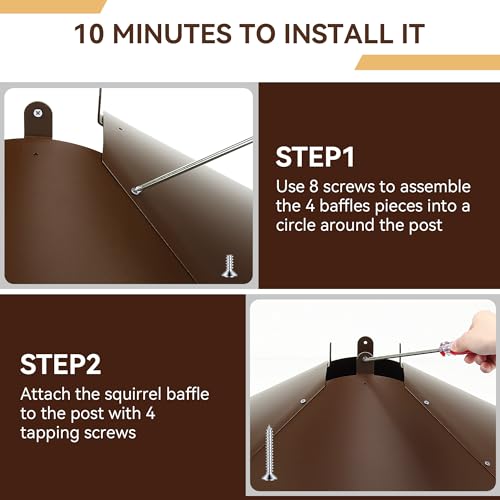 Qualirey 21.5" Metal Squirrel Proof Baffle, for 4 x 4 Posts,Brown,1 Pack | Wrap Around Guard for Bird Feeder Pole to Deter Squirrels - color: Brown