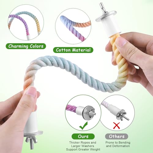 3 Pcs Bird Rope Perches Gradient Color, Bendable Parrot Bird Perch Rope Stand for Cage, Stand Climbing Stand Toy for Cockatiels, Lovebirds, Budgies, Parakeets (2 Long + 1 Short) - size: 1 Short + 2 Long