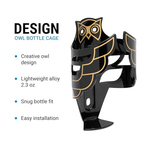Portland Design Works Water Bottle Cage - Lightweight Water Bottle Holder for Bikes, Owl Cage, Black/Gold - style: Owl Cage- Black/Gold