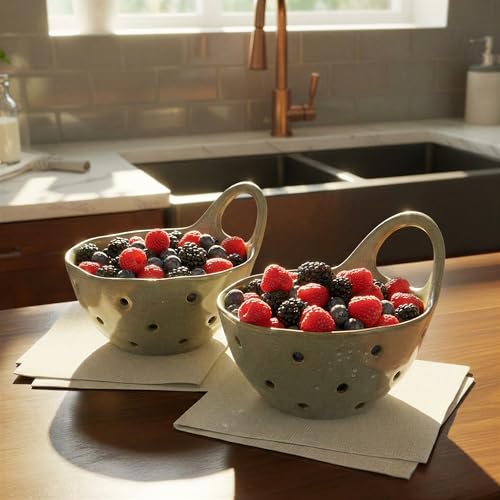Creative Co-Op Set of 2 Green Reactive Glaze Stoneware Colanders - color: Green, size: Large/Small
