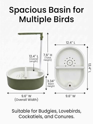 Automatic Parakeet Bird Bath with Pump,Adjustable Water Flow & Parrot Shower,USB Powered Bird Fountain Bathtub for Cage,Quiet Circulating Water System for Budgie,Lovebird (Green# L) - color: Green# L