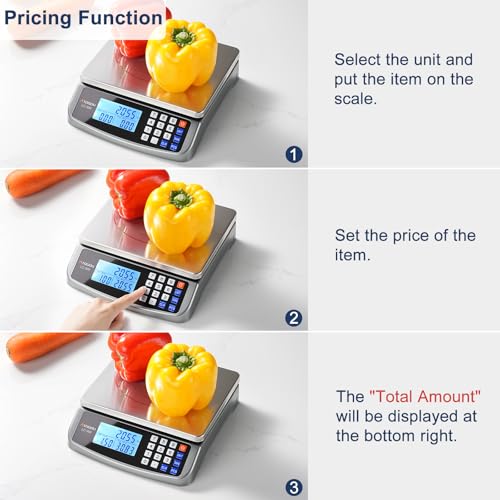 Atogou 66lb Food Scale, Commercial Kitchen Scale with Price Computing | Plug-in Usable, 0.05oz/1g Increment, 304 Stainless Steel, for Cooking, Vegetables, Farm, Industry, Counting. LC300 Grey - style: Grey 66lb/30kg