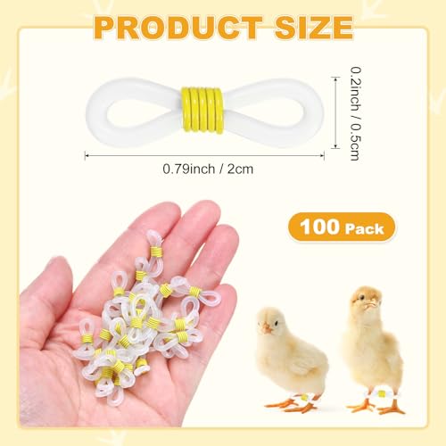 M METERXITY 100-Pack Adjustable Chick Leg Bands, 0.79" x 0.2" Silicone Chicken Leg Brace for Chicks/Ducks/Birds [Yellow] Poultry Leg Bands - color: Yellow