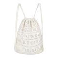 Lobagve Handmade Crochet Cotton Drawstring Backpack Boho Purse Leisure Daypack - color: Hollow Out-white
