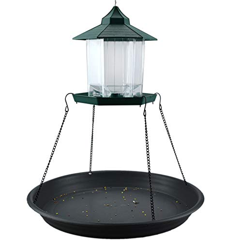 16" Bird Seed Catcher Tray Platform Feeder Hanging Tray Seed Hoop Outdoors Backyard Garden (Black)