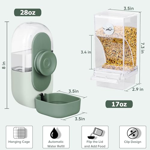 Lemtrflo No Mess Bird Feeder Water Dispenser, Parrot Cage Automatic Feeders | Automatic Feeding & Hydration, Parakeet Cage Accessories for Parrots, Cockatiels, Finches, Lovebirds & Budgies - color: Green