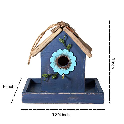 Bird Feeder House for Outside Hanging, Wooden Birdhouse Bluebird House Feeder Handcrafted Hut - color: 1-Blue