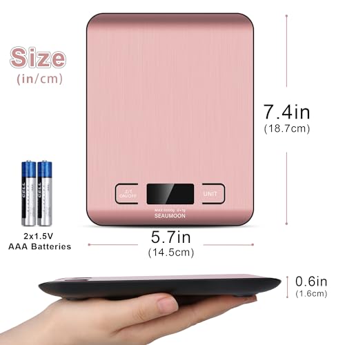 Food Scale Kitchen-Scale 11lb/5kg Food Scale for Kitchen Stainless Steel LCD Display Tare Function (g/oz/ml) for Meal Prep Coffee (Batteries Included) Pink - color: Pink