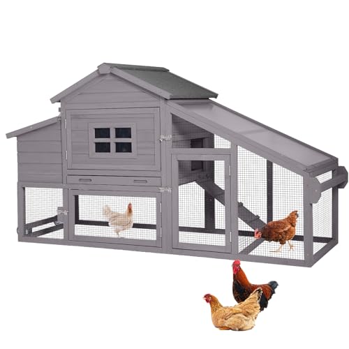 GUTINNEEN Chicken Coop Mobile Outdoor Chicken House Hen Coop with Wheels Nesting Box, Poultry Cage Duck House with Run - color: Gray