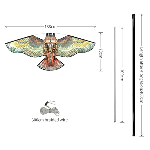 Bird Scare Flying Kite with 4m Pole Has The Effect of Scaring Birds-Owl | deal for gardens farms and docks|Keeps birds geese and seagulls away |Owl-shaped bird repelling device - color: yellow