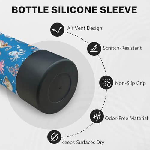 Whale 18 oz Water Bottle, with 2 Lids Handle, Insulated Sports Cup | 18oz Stainless Steel Travel Tumbler, Reusable Leak proof Anti Slip Boot Mug,Christmas Birthday Marine Gift for Son - color: Marine Life
