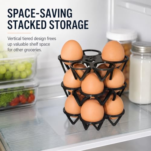Stackable Egg Holder for Refrigerator – Space-Saving Fridge Egg Storage Rack | Countertop Egg Organizer Tray | Compact Vertical Design for Kitchen