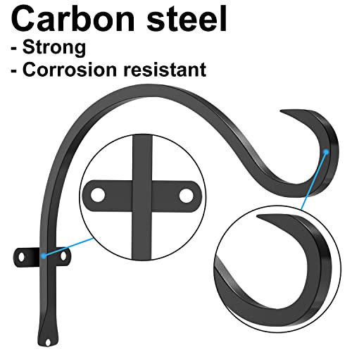 12 Inch Heavy Duty Plant Hanger Wall Hook 2 Pack - Black Iron Hanging Plant Bracket Holds 44 lbs - Rust Resistant Indoor Outdoor Hooks for Bird Feeders Lanterns Wind Chimes Hanging Baskets with Screws - size: 2 Pieces