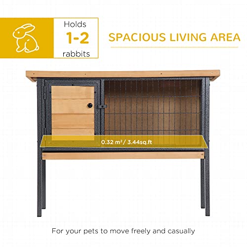 PawHut Rabbit Hutch Elevated Bunny Cage Metal Frame No Leak Tray Natural | Small Animal Habitat, Metal Wire Pan, Openable Water-Resistant Asphalt Roof, for Rabbits Chickens Ducks, Indoor/Outdoor - color: Natural Wood
