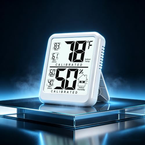2 Pack Room Thermometer Indoor Hygrometer with Max/Min Record | W/ Battery, 24h Max/Min Record, Accurate Sensor, Fast Refresh, Easy to View, ℉/℃, Durable Kickstand, Compact, for Home Office - color: White (New Version)