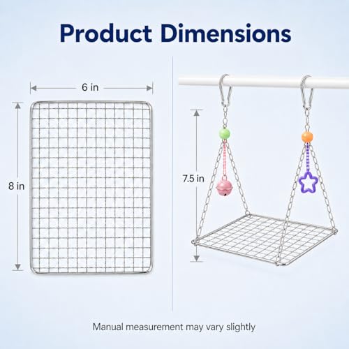 Bird Swing for Parakeets – Durable Stainless Steel Hanging Bird Perch Toy, Fits Bird Cages, Compatible with Budgies, Lovebirds, Cockatiels, 8 × 6 in (Square S) - size: Square S