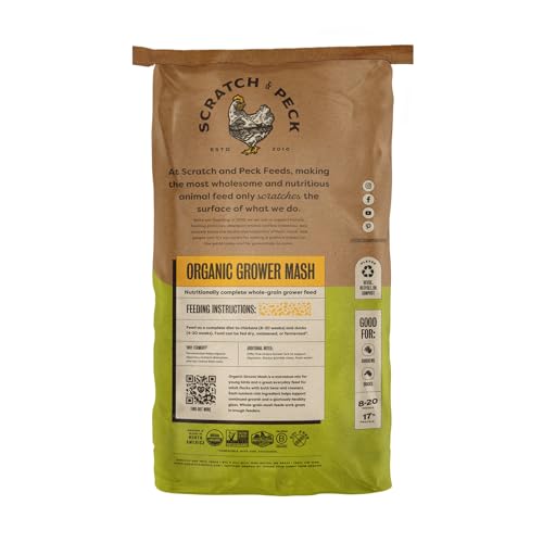 Scratch and Peck Feeds | Grower Mash for Chickens & Ducks | 50 lb Bag | 17% Protein, Corn & Soy Free, Fermentable Whole Grains, Certified Organic & Non-GMO Project Verified, Complete Nutrition - size: 50 Pound (Pack of 1), style: Grower Feed
